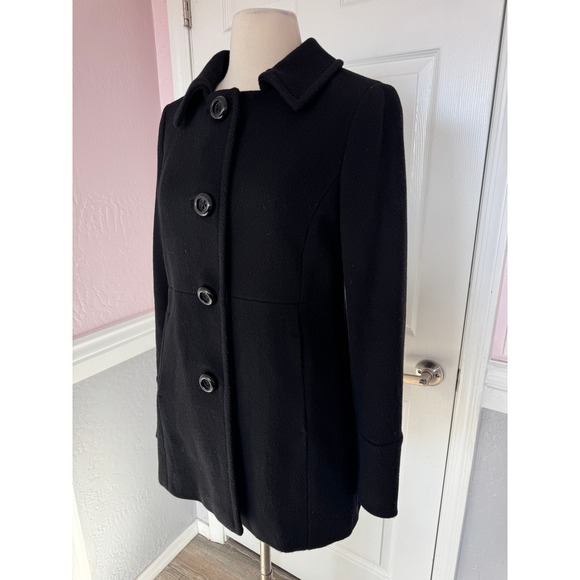 J.Crew Black Wool Blend Button Front A-Line Coat Women's Size 8 - Picture 4 of 12